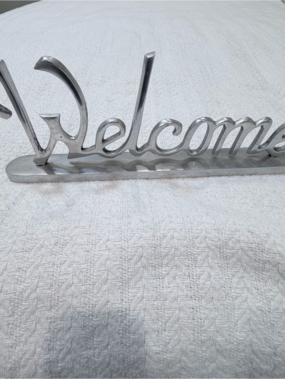 Polished Silver 'Welcome' Script Accent for Wall or Shelf